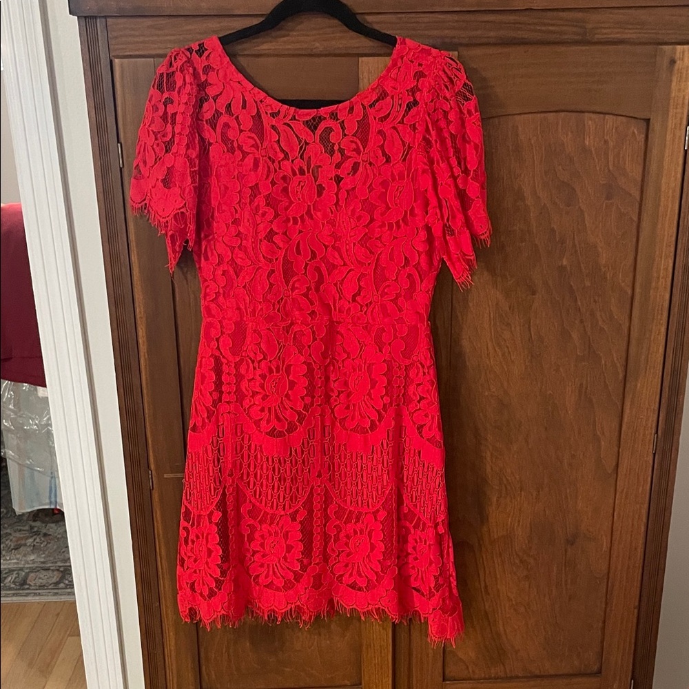Lulu's Vibrant Red Lace Mini Dress